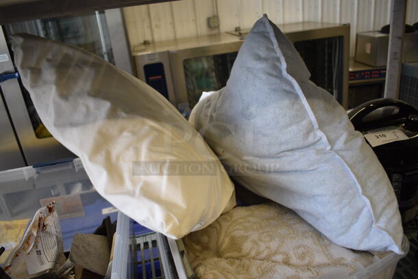ALL ONE MONEY! Lot of Various Items Including Pillows in Clear Poly Bin! 23x16x13 - Image 2 of 3