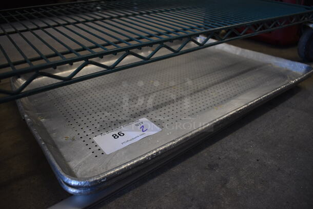 2 Metal Full Size Baking Pans; 1 Perforated. 18x26x1. 2 Times Your Bid!