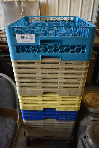 ALL ONE MONEY! Lot of 7 Various Poly Dish Caddies on Poly Dish Caddy Dolly! Includes 19.5x19.5x4