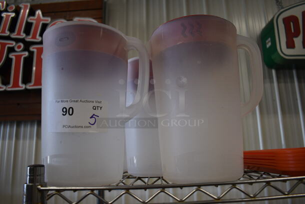 5 Poly Pitchers w/ Red Lids. 8.5x6.5x10. 5 Times Your Bid! - Image 1 of 2