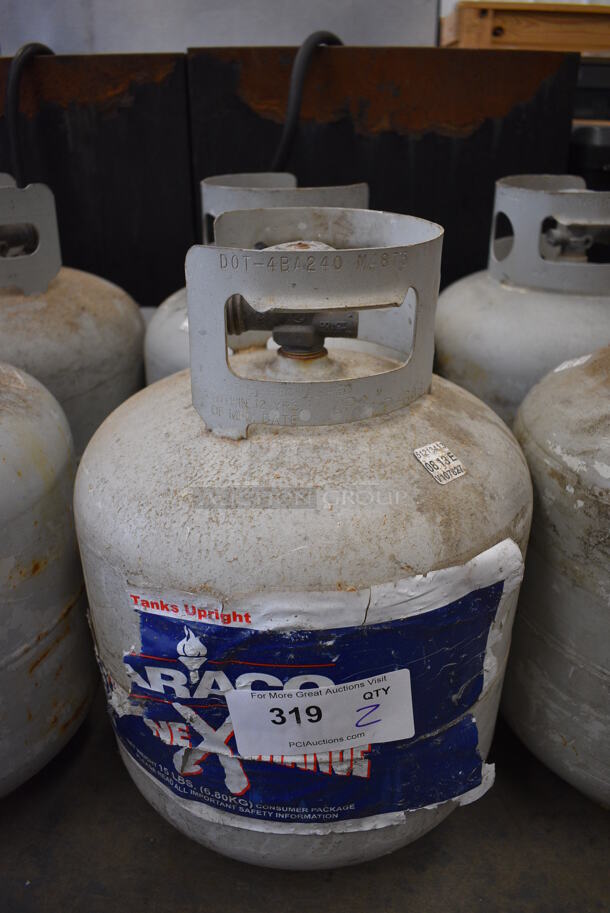 2 Metal Liquid 20 Pound Propane Gas Canisters. 11x11x18. 2 Times Your Bid!