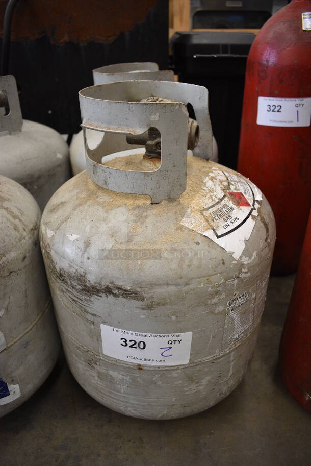 2 Metal Liquid 20 Pound Propane Gas Canisters. 11x11x18. 2 Times Your Bid!