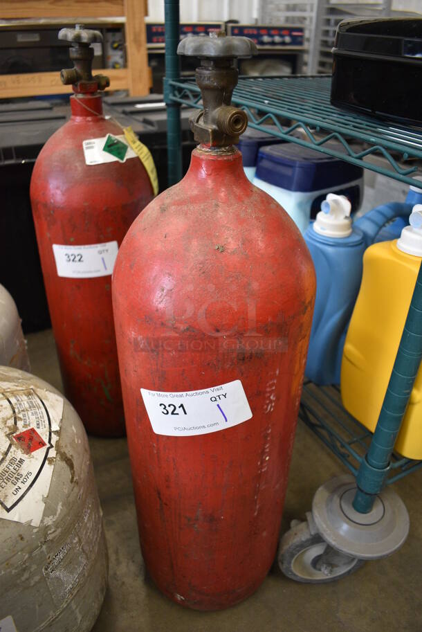 Red Metal Carbon Dioxide Tank. 7x7x26