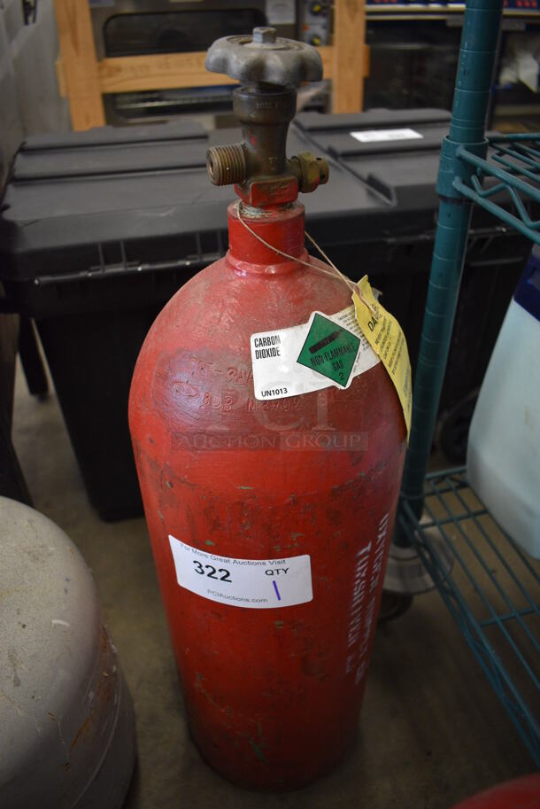 Red Metal Carbon Dioxide Tank. 7x7x26