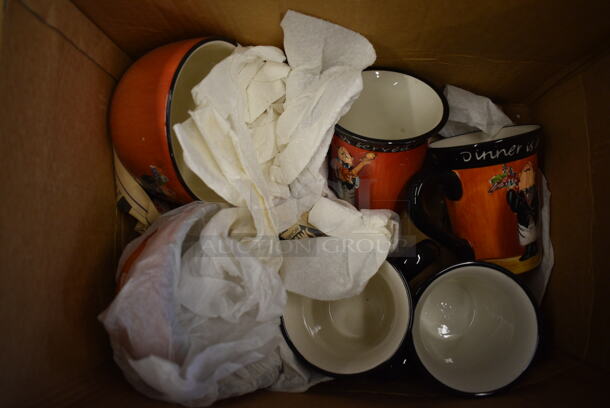 ALL ONE MONEY! Lot of Various Waiter's Orange and Black Ceramic Plates, Mugs. Goes GREAT w/ Items 306 and 413! Includes 8.5x8.5x1 - Image 3 of 5