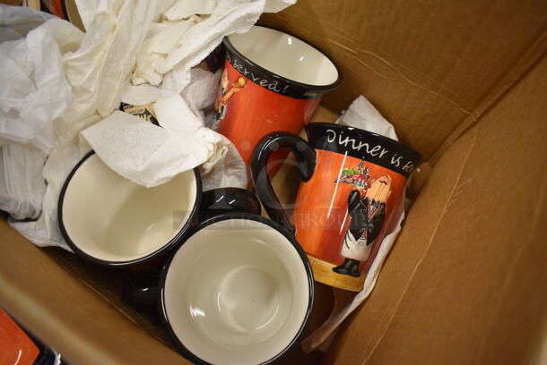 ALL ONE MONEY! Lot of Various Waiter's Orange and Black Ceramic Plates, Mugs. Goes GREAT w/ Items 306 and 413! Includes 8.5x8.5x1 - Image 4 of 5