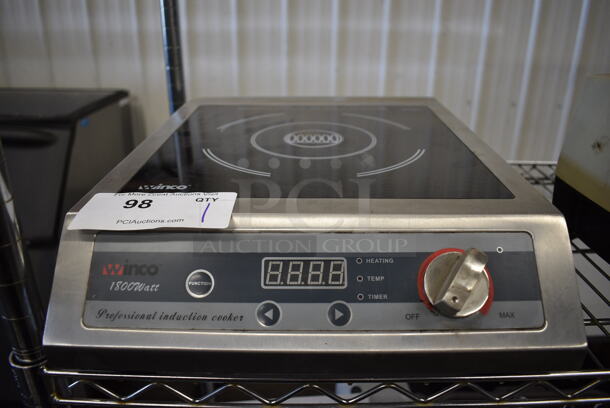 Winco Model EIC-18 Stainless Steel Countertop Electric Powered Induction Range. 120 Volts, 1 Phase. 13x17x14