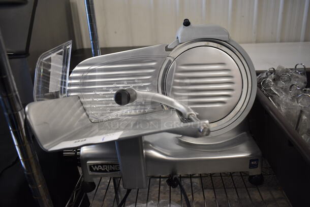 BRAND NEW! Waring Stainless Steel Commercial Countertop Meat Slicer w/ Blade Sharpener. 18x17x16. Tested and Working! - Image 1 of 5