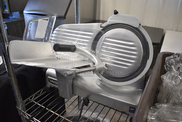 BRAND NEW! Waring Stainless Steel Commercial Countertop Meat Slicer w/ Blade Sharpener. 18x17x16. Tested and Working! - Image 2 of 5