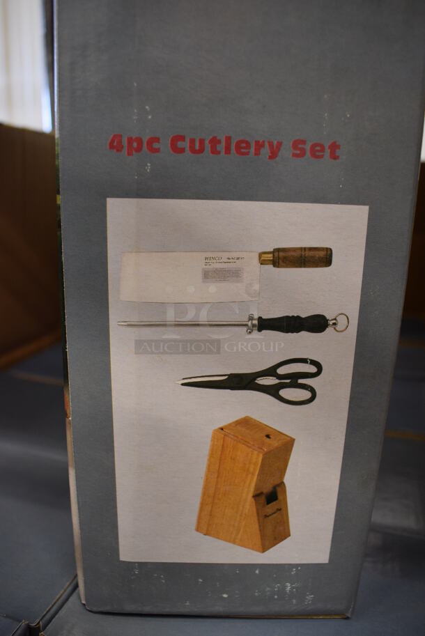 12 BRAND NEW IN BOX! Precision Pro 4 Piece Cutlery Sets; Chinese Cleaver, 8" Sharpening Steel, Shear and Solid Wood Block. 12 Times Your Bid! - Image 3 of 5