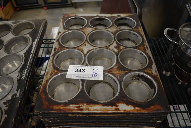 10 Metal 12 Cup Muffin Baking Pans. 18x13x1.5. 10 Times Your Bid!