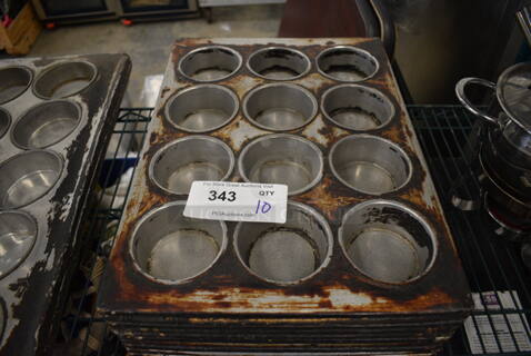10 Metal 12 Cup Muffin Baking Pans. 18x13x1.5. 10 Times Your Bid!
