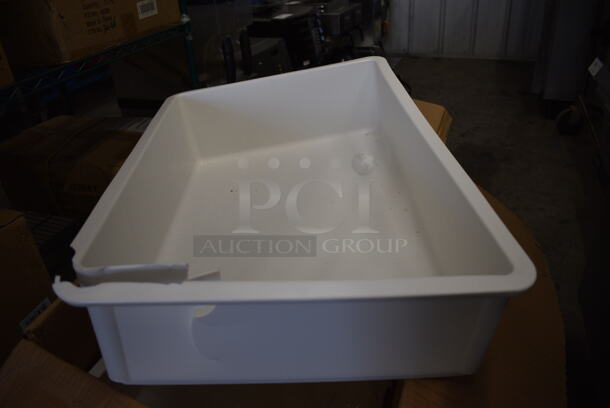 3 BRAND NEW IN BOX! Winco PL6N White Poly Bins. 26x18x6. 3 Times Your Bid!