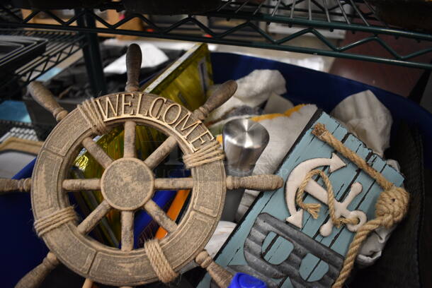 ALL ONE MONEY! Lot of Various Items Including Nautical Decorations in Blue Bin! 24x18x14 - Image 2 of 3