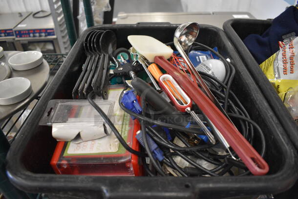 ALL ONE MONEY! Lot of Various Items Including Utensils in Black Poly Bus Bin! - Image 1 of 3