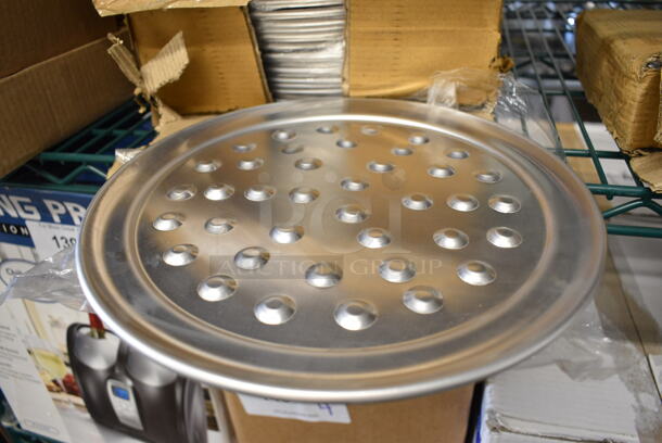 36 BRAND NEW IN BOX! Winco APZN-10 Aluminum Wide Rim Pizza Trays w/ Nibs. 10x10. 36 Times Your Bid! - Image 1 of 3