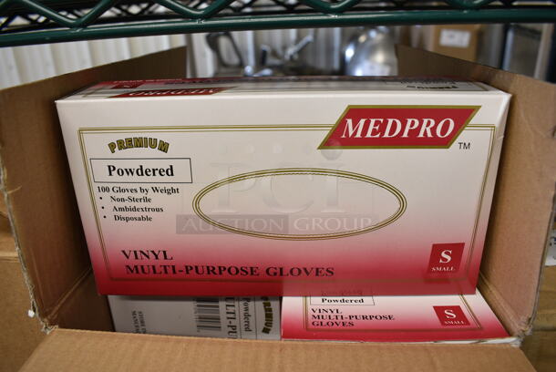 10 BRAND NEW IN BOX! Medpro Small Vinyl Gloves. 10 Times Your Bid! - Image 1 of 2