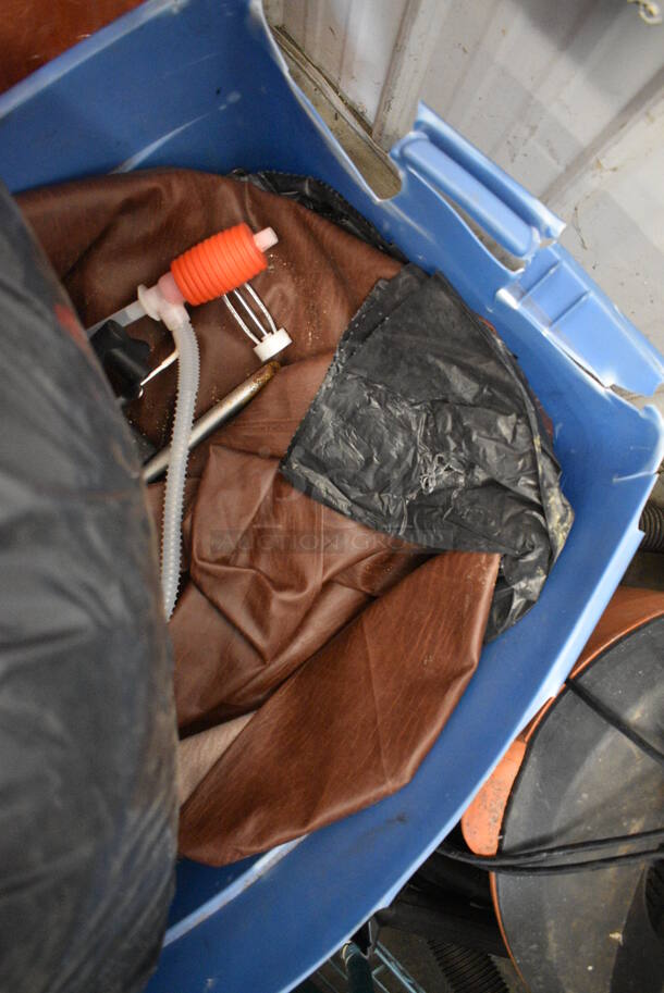 ALL ONE MONEY! Lot of Various Items Including Brown Cover in Blue Bin! 34x24x19 - Image 3 of 3