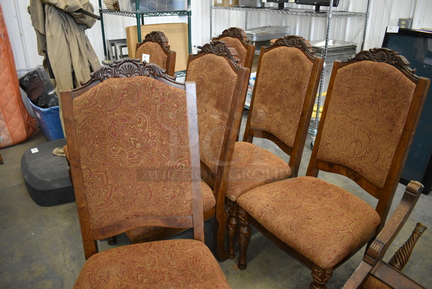 6 Wooden Dining Chairs w/ Brown Patterned Seat and Backrest. 23x21x47. 6 Times Your Bid! - Image 2 of 5