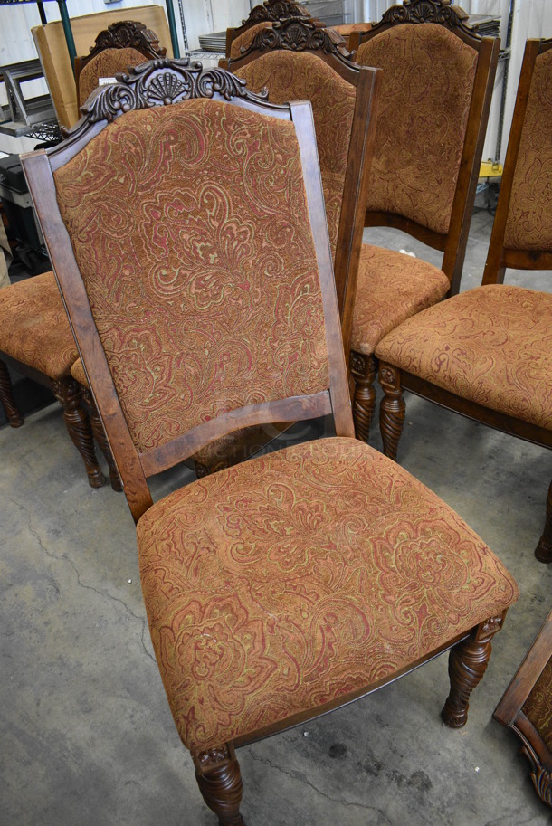 6 Wooden Dining Chairs w/ Brown Patterned Seat and Backrest. 23x21x47. 6 Times Your Bid! - Image 4 of 5