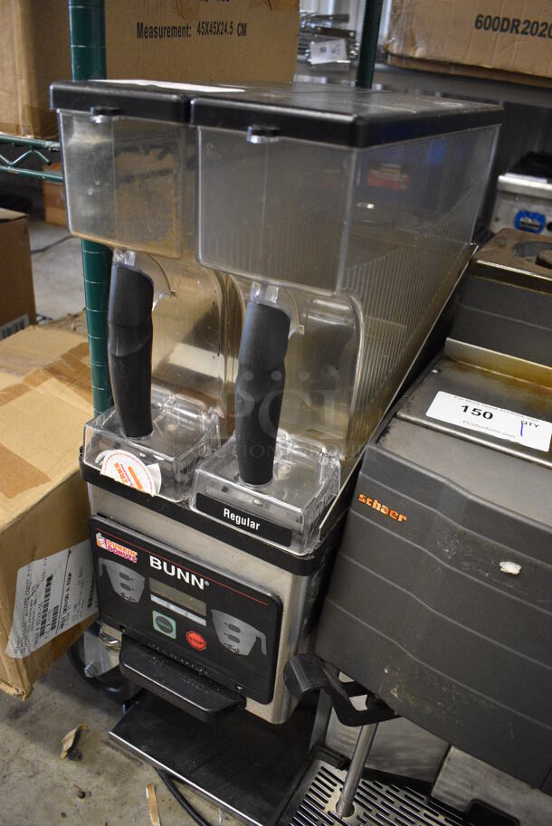 NICE! 2013 Bunn Model MHG Stainless Steel Commercial Countertop Coffee Bean Grinder w/ 2 Hoppers. 120 Volts, 1 Phase. 9x18x30. Tested and Working! - Image 2 of 6