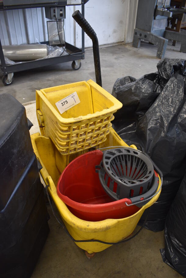 Yellow Poly Mop Bucket w/ Wringing Attachment and Red Mop Bucket. 16x22x36 - Image 2 of 2