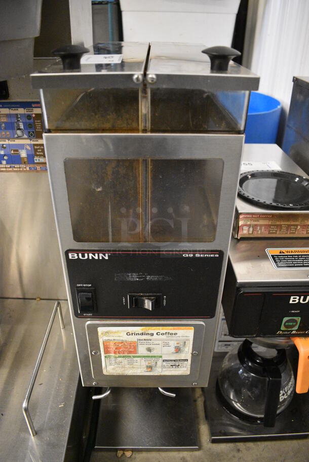 NICE! 2008 Bunn Model G9-2T HD Stainless Steel Commercial Countertop Coffee Bean Grinder. 120 Volts, 1 Phase. 8.5x18x28. Tested and Working!