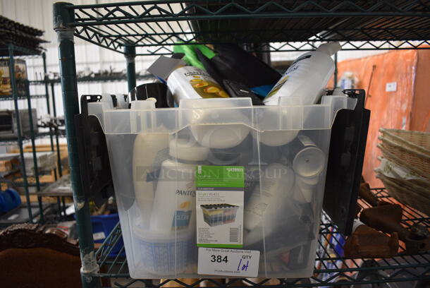 ALL ONE MONEY! Lot of Various Items Including Shampoo in Clear Poly Bin! 15x22x12 - Image 1 of 3