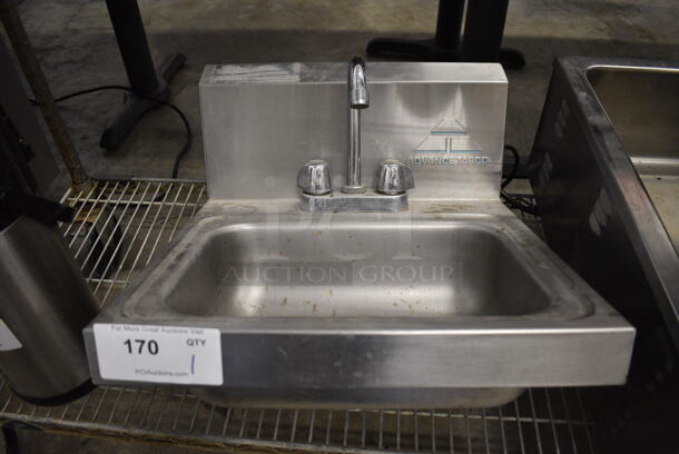 Stainless Steel Commercial Wall Mount Sink w/ Faucet and Handles. 17x17.5x16