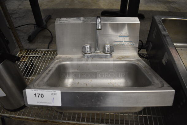 Stainless Steel Commercial Wall Mount Sink w/ Faucet and Handles. 17x17.5x16 - Image 1 of 3