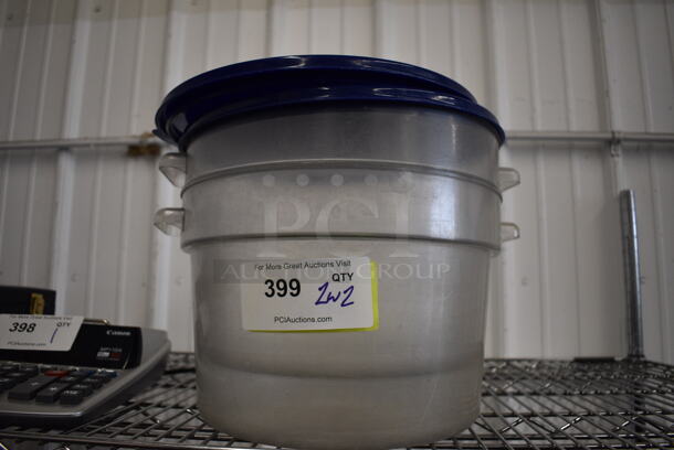 2 Clear Poly Containers w/ 2 Blue Lids. 12x13x8. 2 Times Your Bid!
