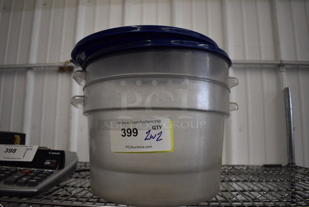 2 Clear Poly Containers w/ 2 Blue Lids. 12x13x8. 2 Times Your Bid! - Image 1 of 3