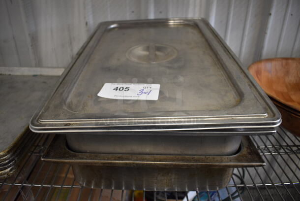 3 Stainless Steel Full Size Drop In Bins w/ 1 Lid. 1/1x4. 3 Times Your Bid!