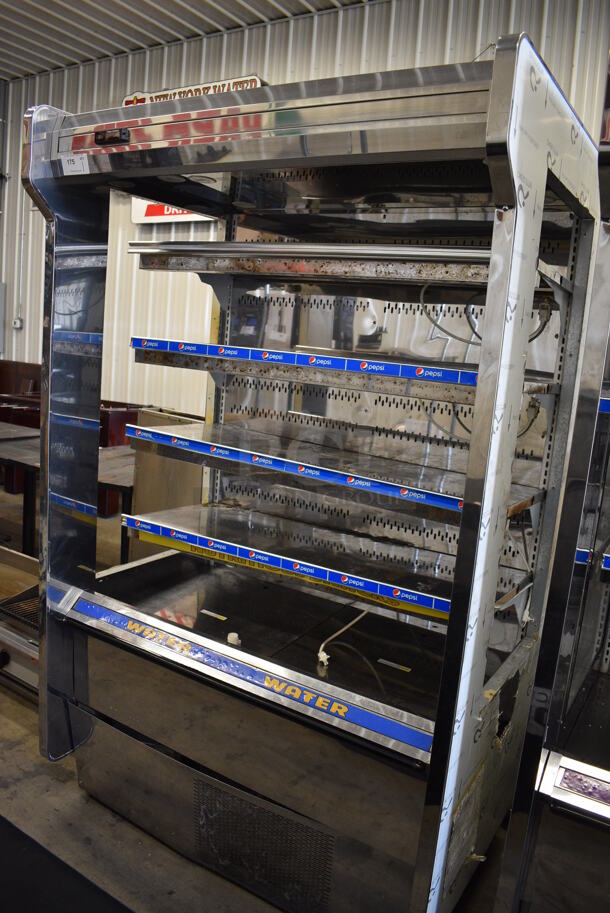 NICE! Kysor Warren Model D6SC1-4UN Self Contained Stainless Steel Commercial Floor Style Open Grab N Go Merchandiser w/ Metal Shelves. Missing Side Panes of Glass. 115/208 Volts, 1 Phase. 51.5x38x84 - Image 2 of 7