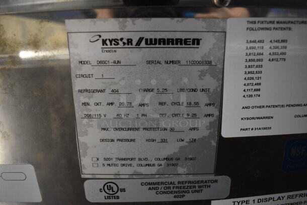 NICE! Kysor Warren Model D6SC1-4UN Self Contained Stainless Steel Commercial Floor Style Open Grab N Go Merchandiser w/ Metal Shelves. Missing Side Panes of Glass. 115/208 Volts, 1 Phase. 51.5x38x84 - Image 4 of 7
