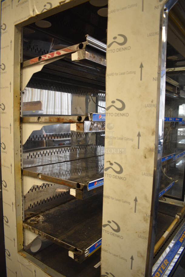 NICE! Kysor Warren Model D6SC1-4UN Self Contained Stainless Steel Commercial Floor Style Open Grab N Go Merchandiser w/ Metal Shelves. Missing Side Panes of Glass. 115/208 Volts, 1 Phase. 51.5x38x84 - Image 6 of 7