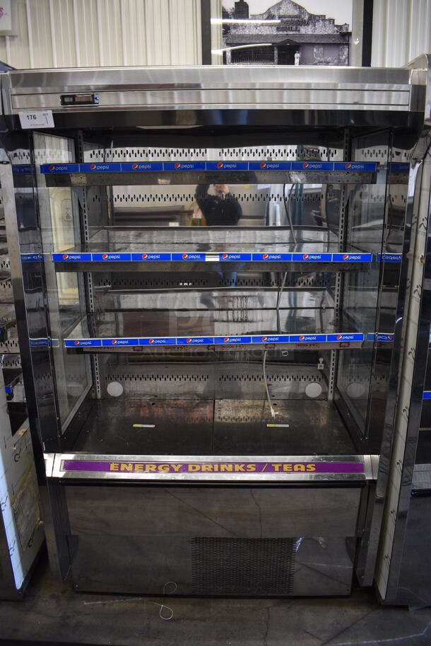 NICE! Kysor Warren Model D6SC1-4UN Self Contained Stainless Steel Commercial Floor Style Open Grab N Go Merchandiser w/ Metal Shelves. 115/208 Volts, 1 Phase. 51.5x38x84 - Image 1 of 5