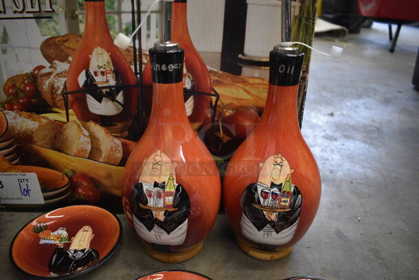 ALL ONE MONEY! Lot of Various Waiter's Orange and Black Ceramic Plates, Oil Bottles. Goes GREAT w/ Items 306 and 324! Includes 4x4x11 - Image 3 of 4