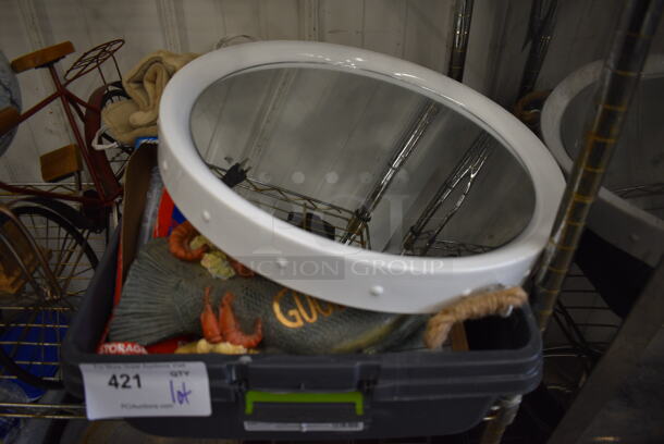 ALL ONE MONEY! Lot of Various Items Including Mirror in Poly Bin! 16x24x7 - Image 1 of 3