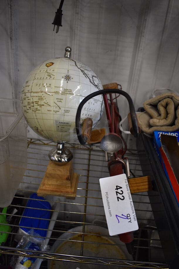 2 Decorative Items; Globe and Bicycle. 21x6x14, 8x9x17. 2 Times Your Bid!