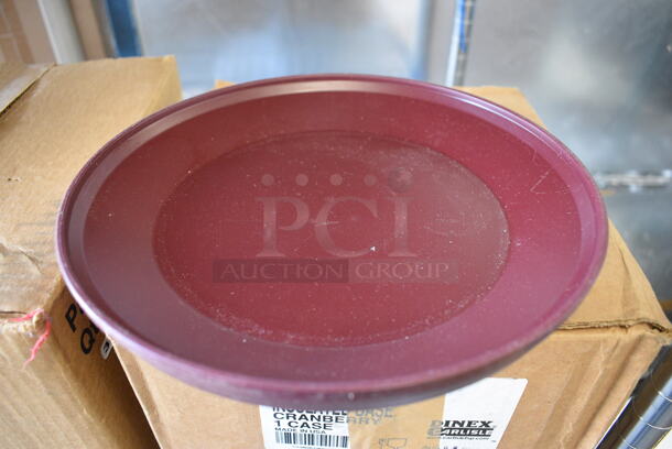 12 BRAND NEW IN BOX! Carlisle Dinex Insulated Base Cranberry Plates. 12 Times Your Bid! 