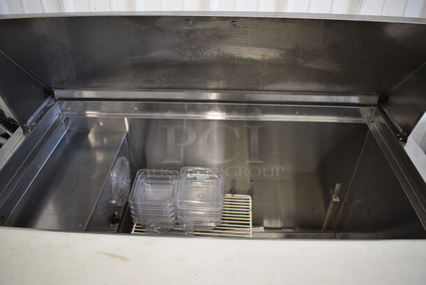 NICE! Stainless Steel Commercial Sandwich Salad Prep Table Bain Marie Mega Top w/ 12 Poly Clear 1/6 Size Drop In Bins on Commercial Casters. 48x32x44. Tested and Powers On But Does Not Get Cold - Image 3 of 7