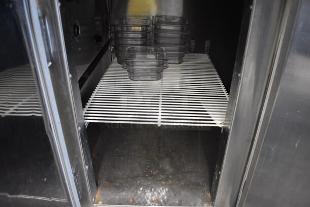 NICE! Stainless Steel Commercial Sandwich Salad Prep Table Bain Marie Mega Top w/ 12 Poly Clear 1/6 Size Drop In Bins on Commercial Casters. 48x32x44. Tested and Powers On But Does Not Get Cold - Image 6 of 7