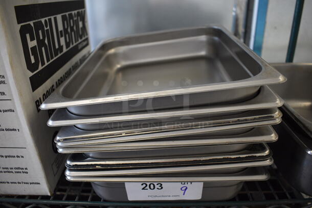 9 Stainless Steel 1/2 Size Drop In Bins. 1/2x2. 9 Times Your Bid!