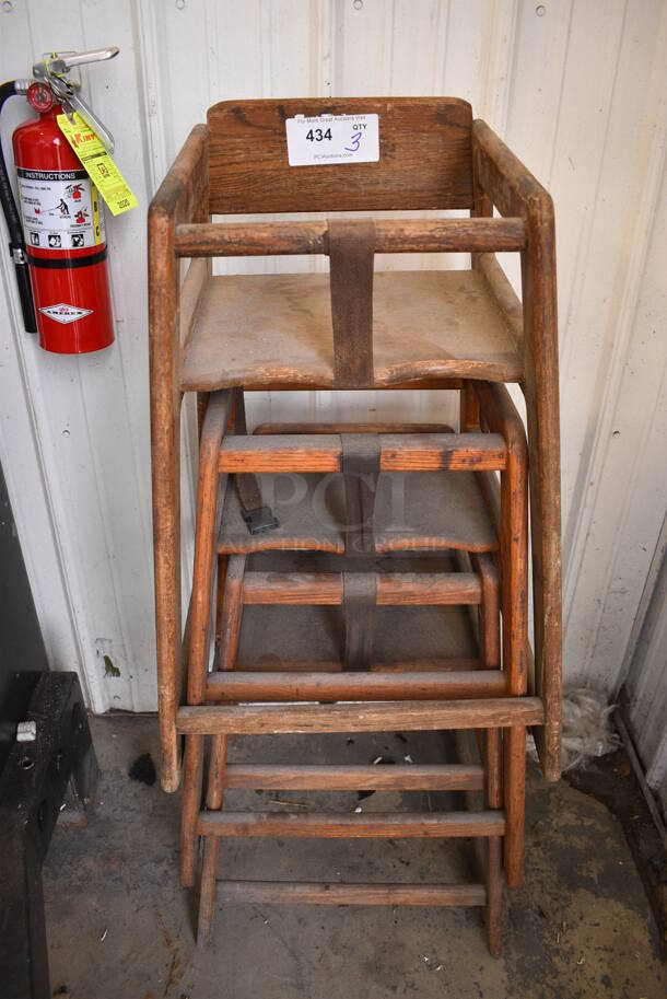 3 Wooden High Chairs. 19x20x29. 3 Times Your Bid!