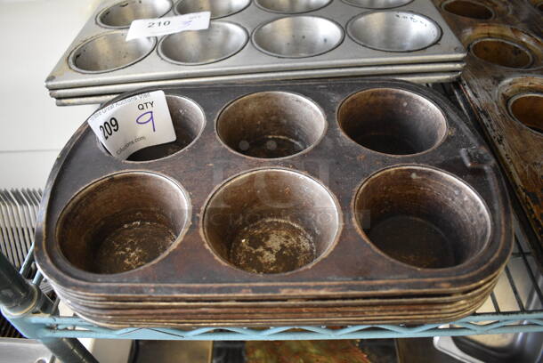 9 Metal 6 Cup Muffin Baking Pans. 13.5x9x2. 9 Times Your Bid!