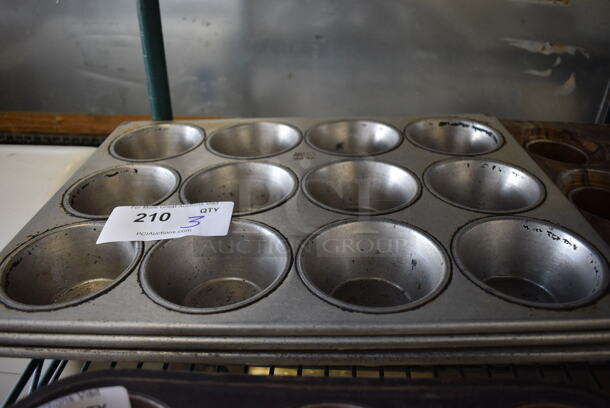 3 Metal 12 Cup Muffin Baking Pans. 18x13.5x2. 3 Times Your Bid!