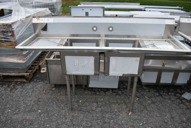 BRAND NEW SCRATCH AND DENT! Regency Stainless Steel Commercial 2 Bay Sink w/ Dual Drainboards. 72x23x45. Bays 17x17x12. Drainboards 16x19x2