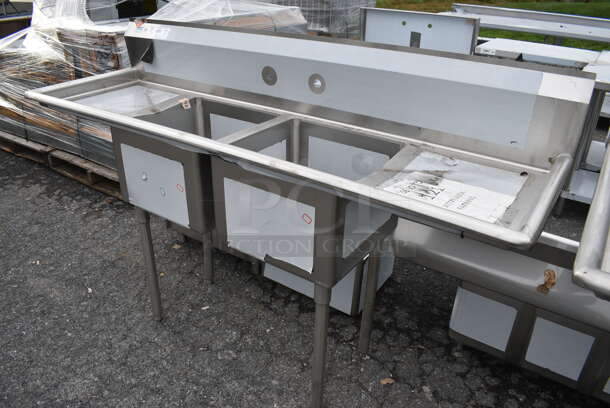 BRAND NEW SCRATCH AND DENT! Regency Stainless Steel Commercial 2 Bay Sink w/ Dual Drainboards. 72x23x45. Bays 17x17x12. Drainboards 16x19x2 - Image 4 of 4