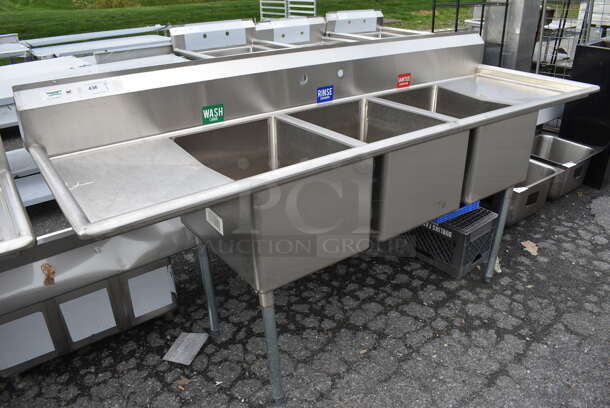 BRAND NEW SCRATCH AND DENT! Regency Stainless Steel Commercial 3 Bay Sink w/ Dual Drainboards. One Leg Needs Reattached. 94x29x45. Bays 18x24x14. Drainboards 16x26x2 - Image 2 of 6